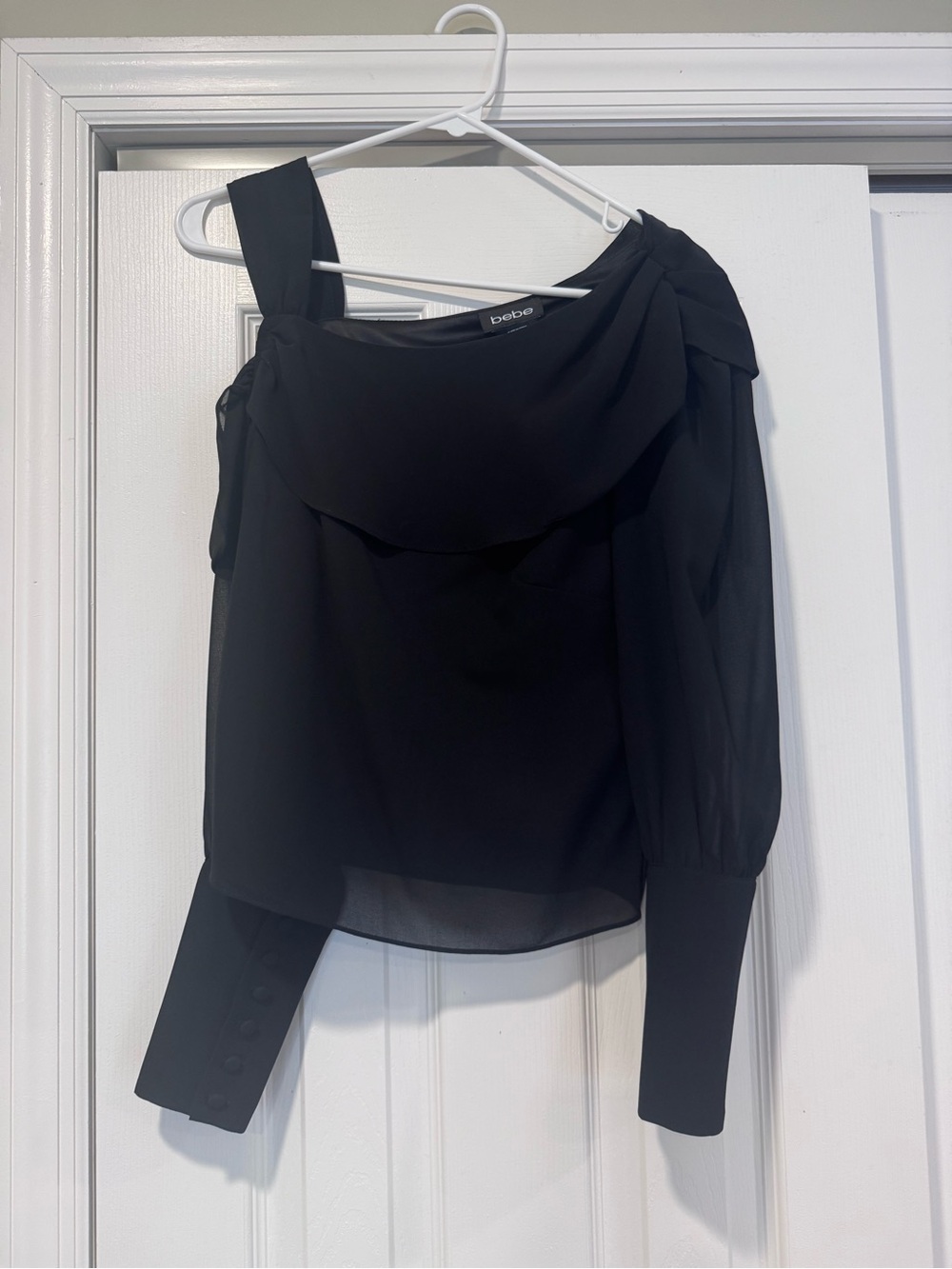 bebe Black One-Shoulder Puff Sleeve Blouse